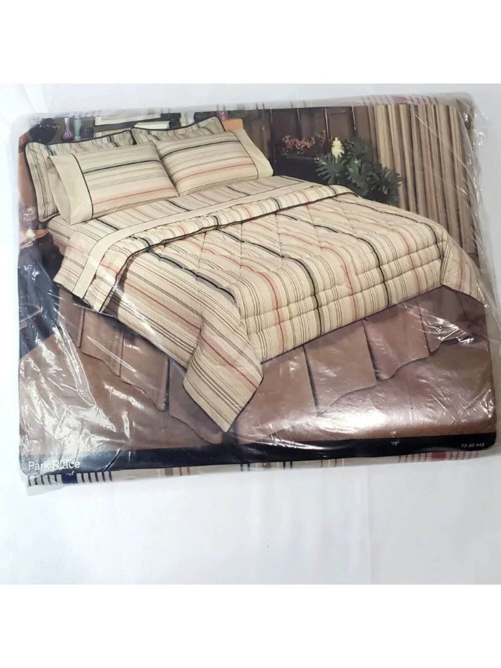 VTG JC Penney Percale Full Size Fitted Sheet Pale Taupe Multi Striped USA